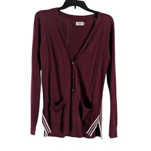NWOT SO Deep Red Cardigan with White Accents Size M
